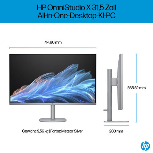 HP OmniStudio X 32-c0670ng Intel Core Ultra 7 155H 80 cm (31.5") 3840 x 2160 Pixel All-in-One-PC 32 GB DDR5-SDRAM 1 TB SSD Windows 11 Home Wi-Fi 7 (802.11be) AI PC Silber