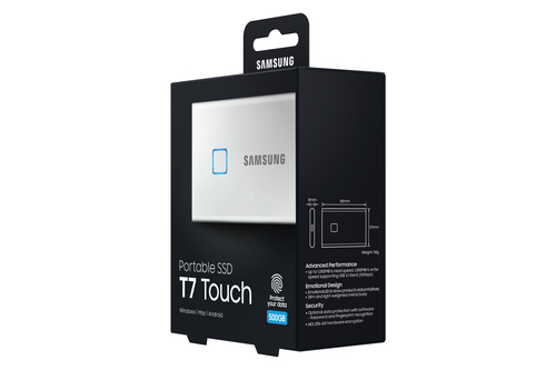 Samsung T7 Touch 500GB Portable SSD USB-C 3.1 silber UASP USBC SSD extern Samsung T7 Touch 500GB Portable SSD USB-C 3.1 silber UASP USBC SSD extern