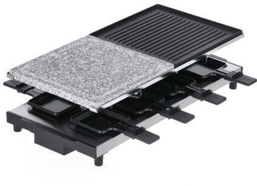  SEVERIN RG 2373 Raclettegrill, 1500W, 8 Pfännchen, Alu-Druckguss-Platte, Steinplatte, stufenlos regulierbar