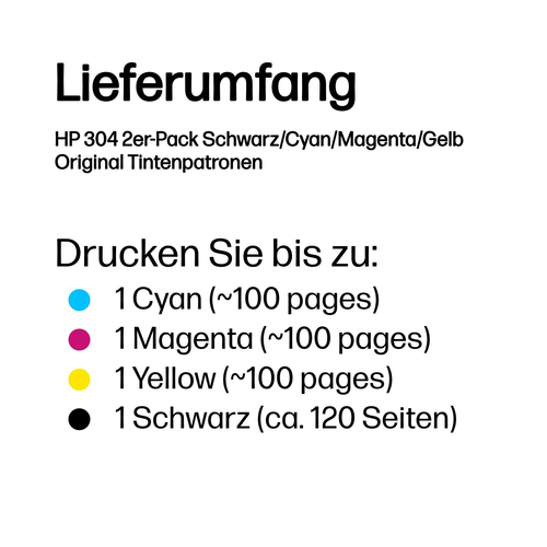 HP 304 2er-Pack Schwarz/Cyan/Magenta/Gelb Original Tintenpatronen