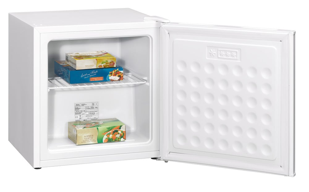  AMICA GB 15151 W Mini-Gefrierschrank (EEK E, Nutzinhalt 32 Liter, Höhe 50 cm, 2 Gefrierfächer, freistehend, klein, 50 cm hoch, 48 cm breit)