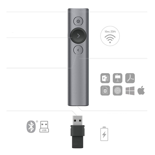 Logitech Spotlight Funk-Presenter Bluetooth/RF Grau