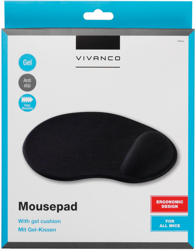  VIVANCO Mousepad mit Gel-Kissen Mauspad (Rutschfeste Gummiunterseite)