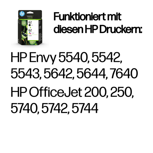 HP 62 2er-Pack Schwarz/Cyan/Magenta/Gelb Original Druckerpatronen HP 62 2er-Pack Schwarz/Cyan/Magenta/Gelb Original Druckerpatronen