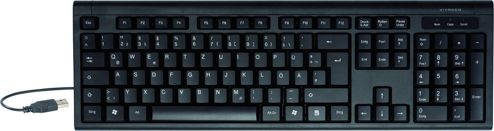  VIVANCO USB Full Size Tastatur mit Ziffernblock + PS2 Adapter, schwarz