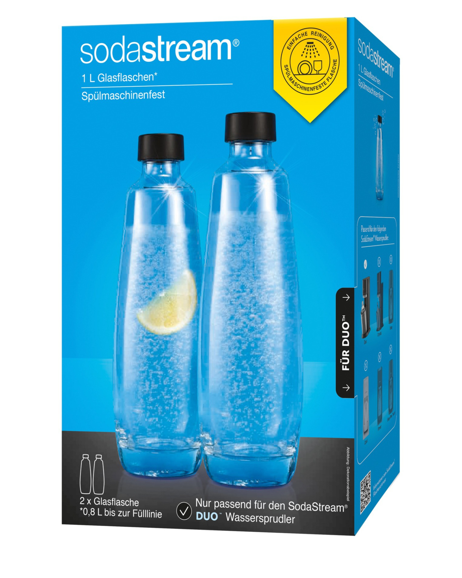 sodastream Glasflasche DUO 1 Liter Glas schwarz für DUOSprudler 2erPack