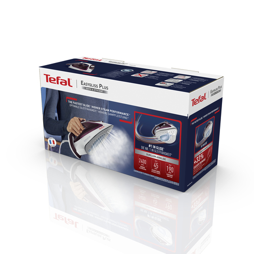 Tefal EasyGliss Plus FV5714 Bügeleisen Trocken- & Dampfbügeleisen Durilium Bügelsohle 2400 W Bordeaux, Weiß
