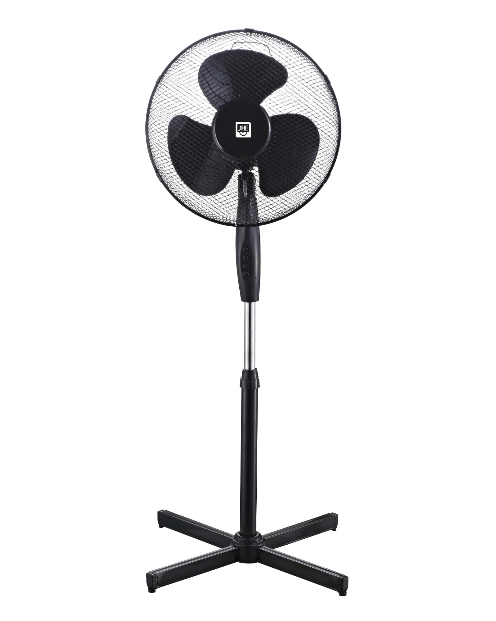 SHE SHE40ST2002 Standventilator (3 Geschwindigkeitsstufen, Schwenkfunktion, Neigung und Höhe stufenlos verstellbar, 40 Watt, schwarz)