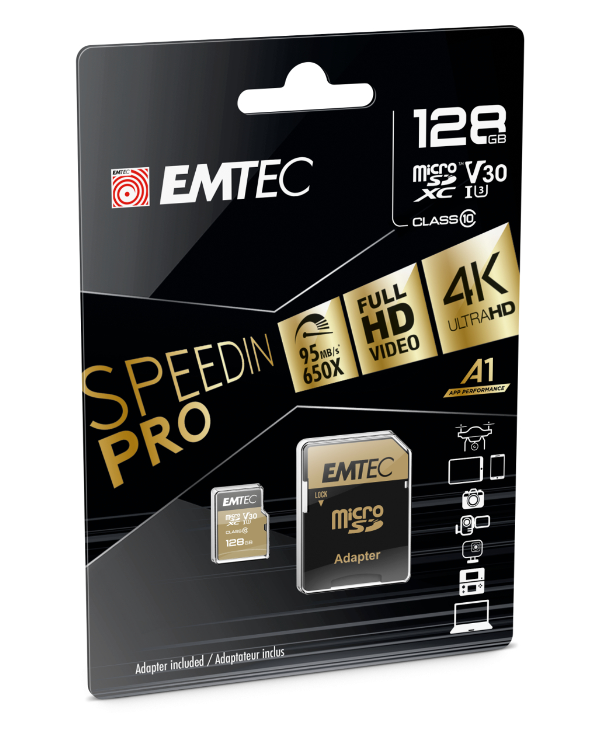 EMTEC 128GB MicroSD Karte Speicherkarte bis 100MB/s + SD Adapter
