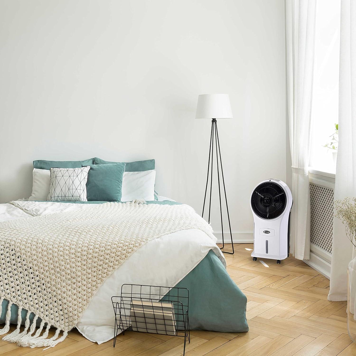 BECOOL BCP5AC2101F Luftkühler (3 Geschwindigkeitsstufen, Fernbedienung, 5 Liter Wassertankvolumen, 45 Watt, Höhe 61 cm, Weiß/Schwarz)