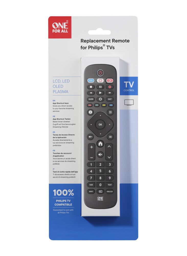  ONE FOR ALL URC4913 Philips 2.0 Fernbedienung (Streaming App Shortcut Key)