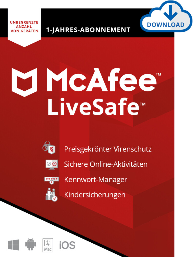  McAfee LiveSafe (Kinderschutz, Online-Banking Schutz, 1 Jahr, 1 Lizenz)