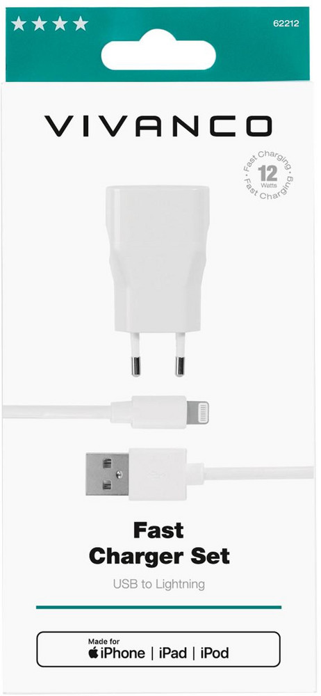  VIVANCO USB Ladeset zum Laden von Apple-Geräten mit Lightning Anschluss (1,2 m, weiß)