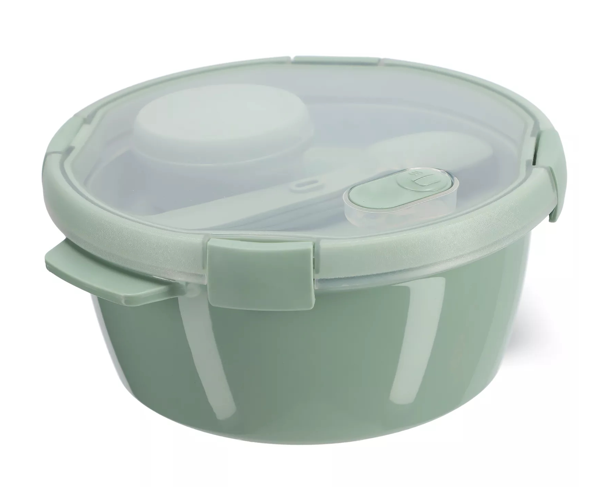 Curver Smart To Go Brotdose mit Fächern Lunchbox Deckel Besteck rund 1.6L grün