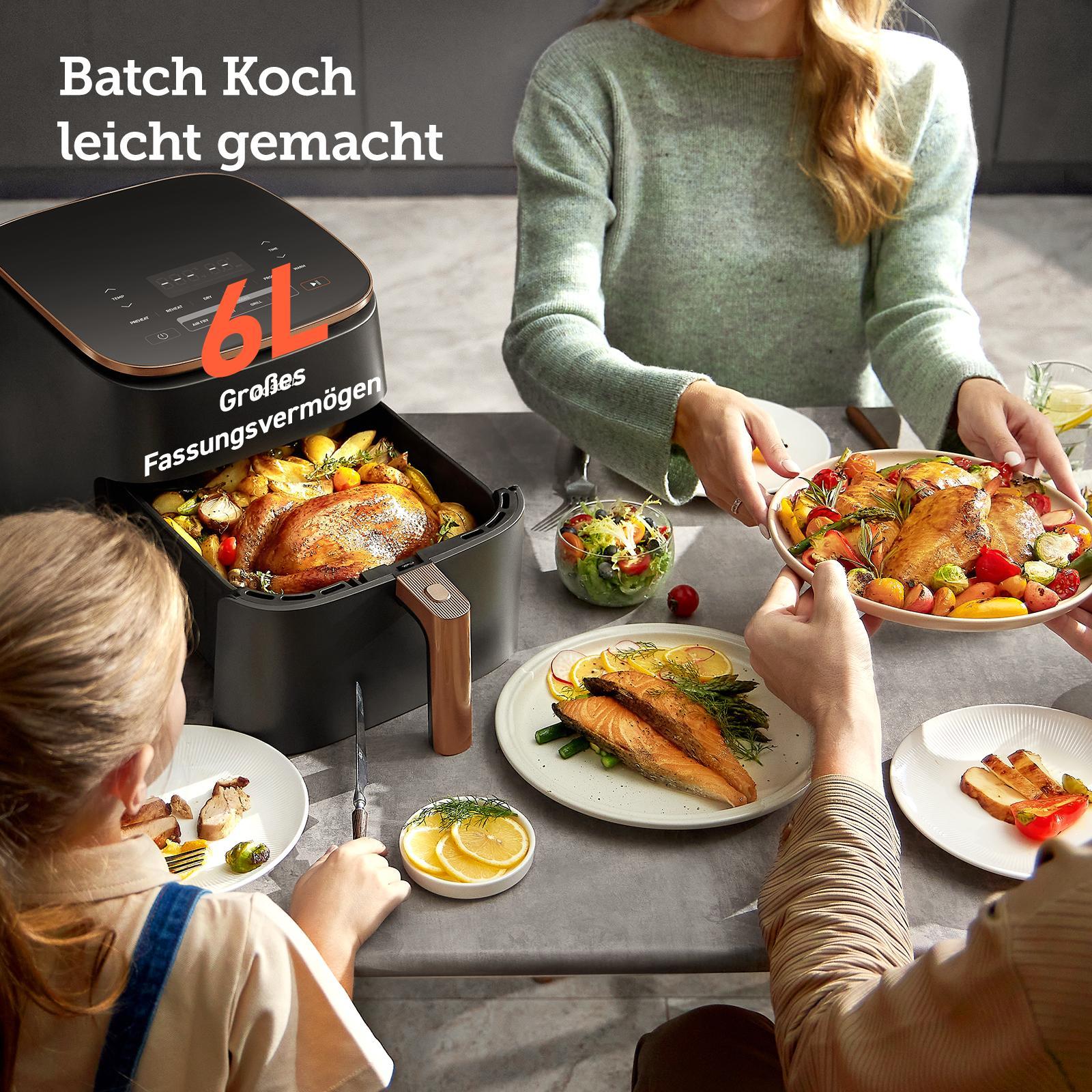 Cosori CAF-DC602-KEUR Turbo Blaze Heißluftfritteuse (DC-Motor (Gleichstrom), 6 Liter Zubereitungskorb, 5-Stufen Gebläse, Timer, Temperaturbereich 30 - 230 ºC )