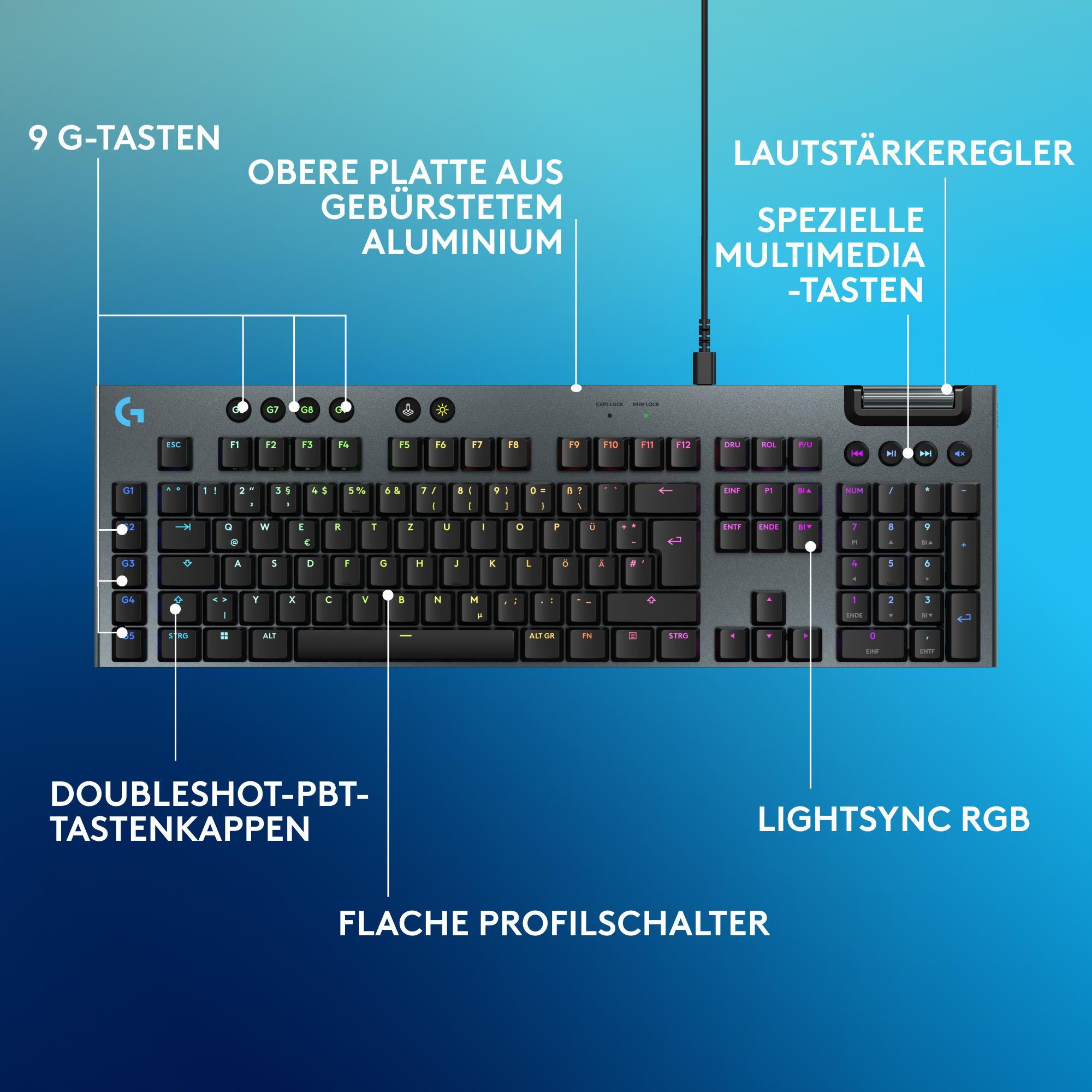 Logitech G915 X Taktile Gaming-Tastatur, Schwarz (USB, QWERTZ, mechanisch, 920-012938)