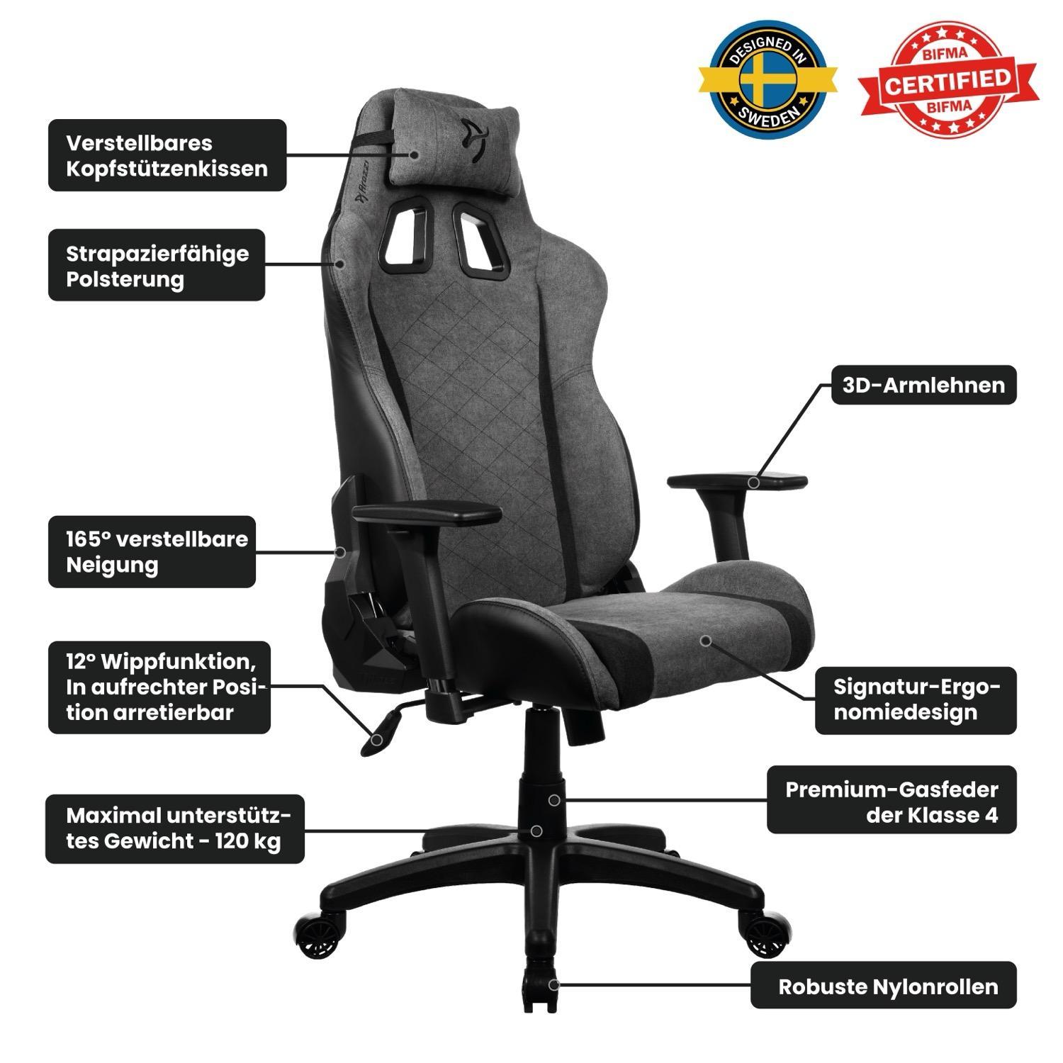 Arozzi Avanti Soft Fabric Gaming-Stuhl, Asche Grau