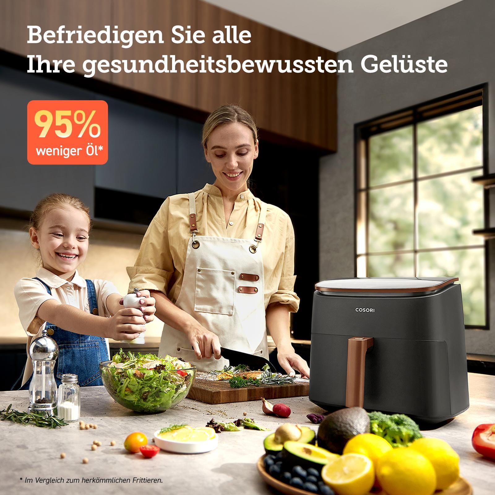 Cosori CAF-DC602-KEUR Turbo Blaze Heißluftfritteuse (DC-Motor (Gleichstrom), 6 Liter Zubereitungskorb, 5-Stufen Gebläse, Timer, Temperaturbereich 30 - 230 ºC )