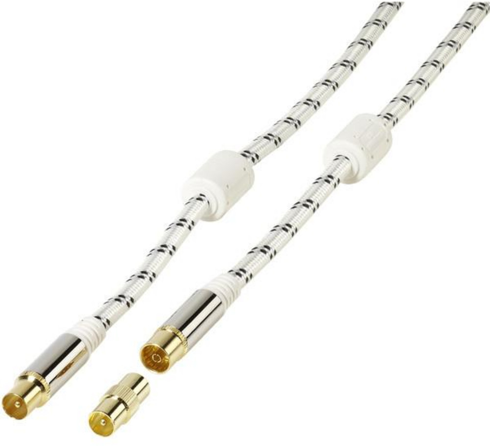  VIVANCO HQ Antennenkabel 120 dB, vergoldet mit hochwertiger Nylonummantelung, weiß 3,0 m (48145) (inkl. vergoldetem Kompaktadapter (Stecker/Stecker))