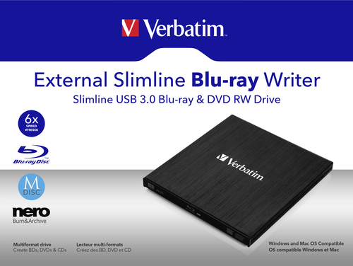 Verbatim External Slimline Optisches Laufwerk Blu-Ray RW Schwarz