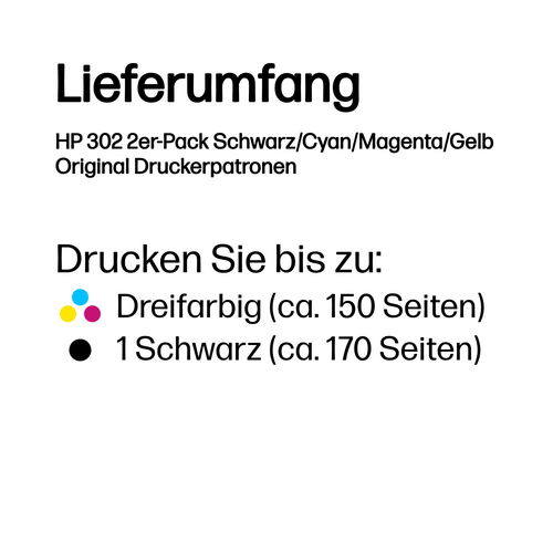 HP 302 2er-Pack Schwarz/Cyan/Magenta/Gelb Original Druckerpatronen