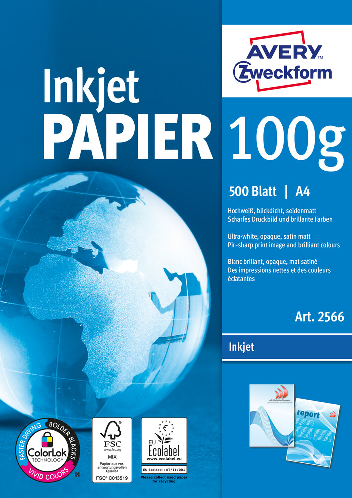 AVERY Zweckform 2566 Druckerpapier (Drucker- und Kopierpapier, DIN A4, unbeschichtet, 100 g/m², ColorLok® Technologie)