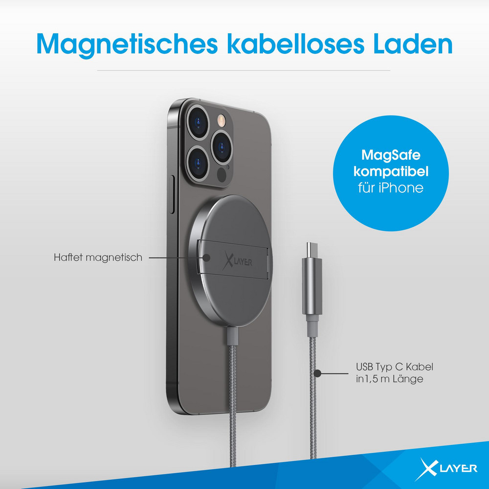 XLayer MagFix Pro Wireless Charging Stand magnetisch 15W Space Grey Kabelloses Ladegerät