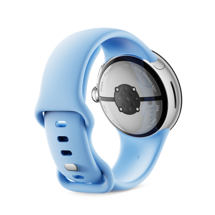 Google Pixel Watch 2, WiFi, Aluminiumgehäuse in Polished Silver / Sportarmband in Bay Smartwatch