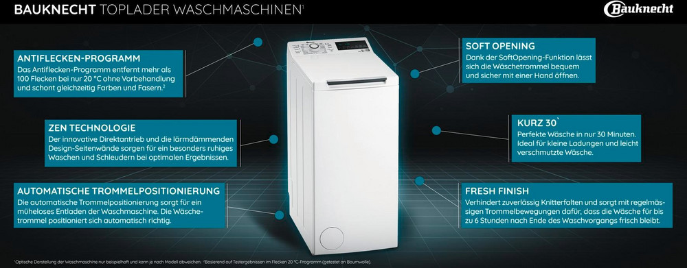  BAUKNECHT WMT Pro Eco 6ZB Waschmaschine (Toplader, freistehend, 6 kg, B, 1.151 U/Min)