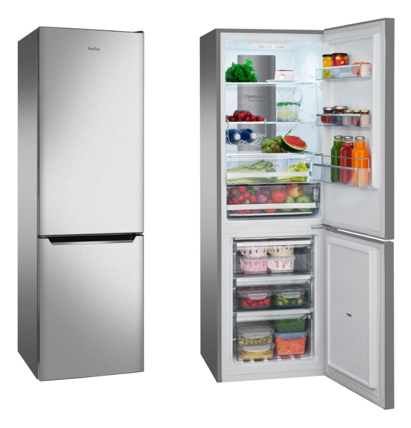 AMICA KGCN 387 140 E Kühl-Gefrier-Kombination (freistehend, 231 l Nutzinhalt, FrischeZone, NoFrost, 3 Gefrierschubladen, 54 cm Breite, 171 cm Höhe, Edelstahloptik)