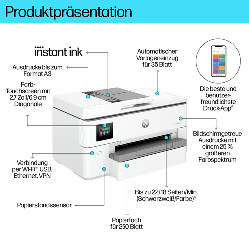 HP OfficeJet Pro 9720e Wireless All-in-One Farbe Drucker, Beidseitiger Druck; Kopierer, Scanner HP OfficeJet Pro 9720e Wireless All-in-One Farbe Drucker, Beidseitiger Druck; Kopierer, Scanner