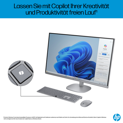 HP OmniStudio X 32-c0670ng Intel Core Ultra 7 155H 80 cm (31.5") 3840 x 2160 Pixel All-in-One-PC 32 GB DDR5-SDRAM 1 TB SSD Windows 11 Home Wi-Fi 7 (802.11be) AI PC Silber