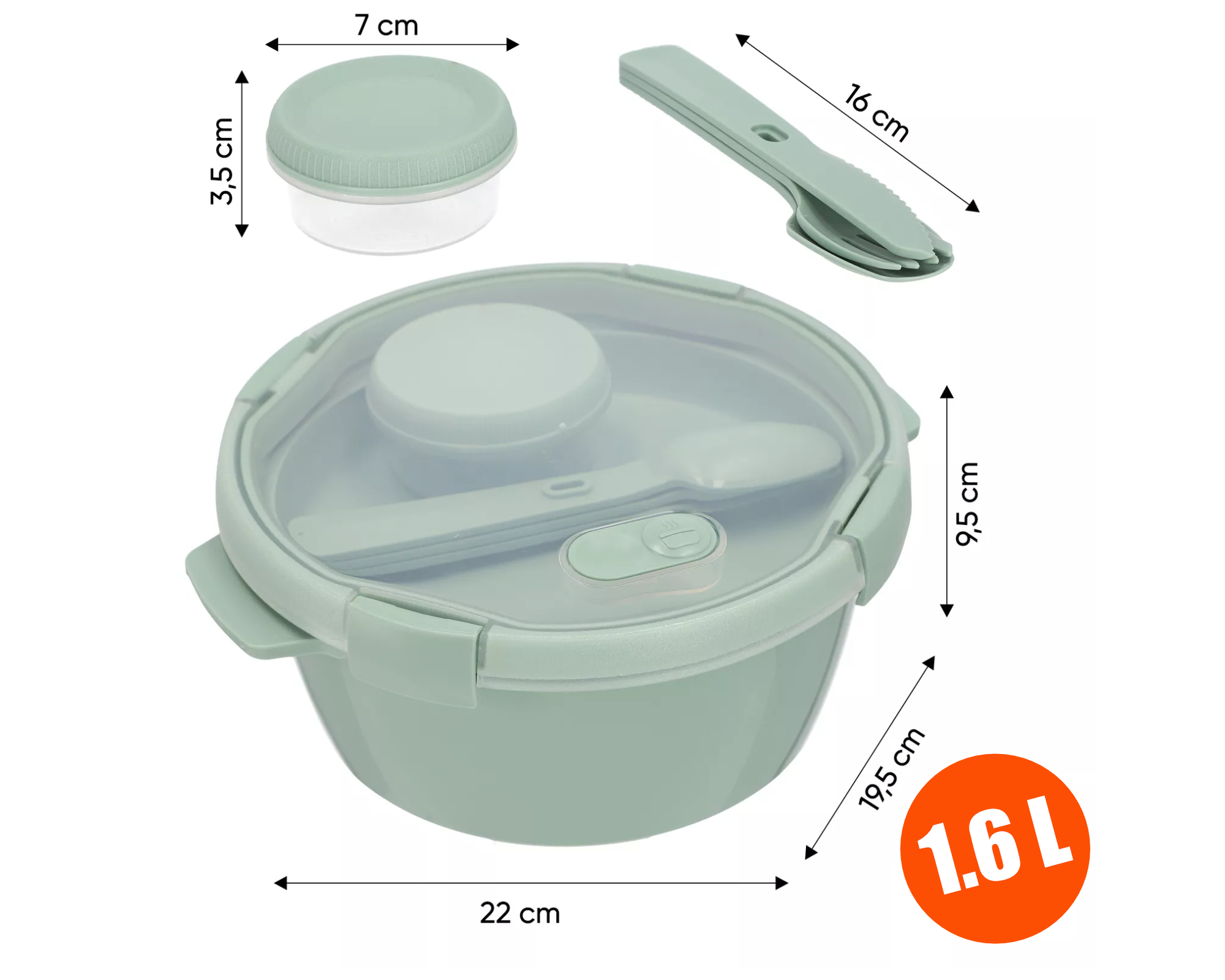 Curver Smart To Go Brotdose mit Fächern Lunchbox Deckel Besteck rund 1.6L grün