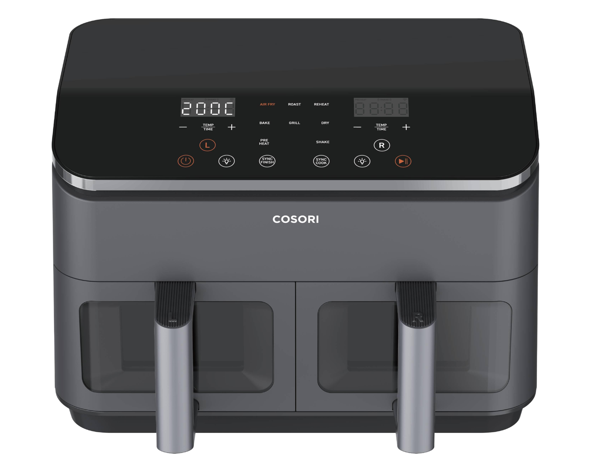 Cosori CAF-R901-AEU Doppel-Heißluftfritteuse (8,5 l Fassungsvermögen, 1.750 W, Timer, 10 Funktionen, 2 Displays, 2 Zubereitungskörbe, einstellbare Temperatur)