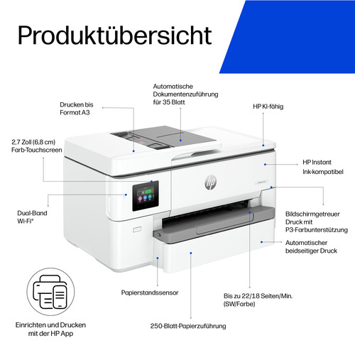 HP OfficeJet Pro 9720e Wireless All-in-One Farbe Drucker, Beidseitiger Druck; Kopierer, Scanner